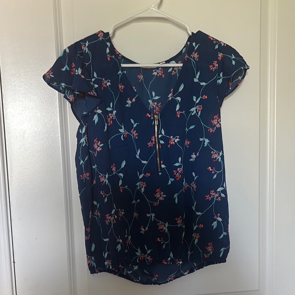 Tempted Blue and Red Blouse Elegant Top